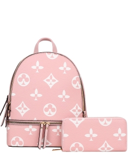 2in1 Print Zipper Backpack With wallet Set SY-7285W PINK